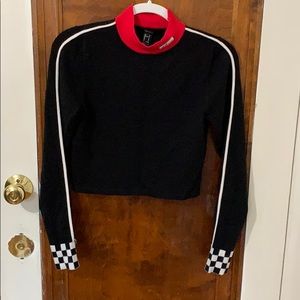 Red Black and White long sleeve crop top